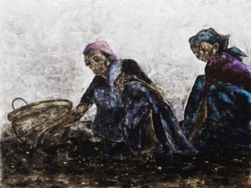 Dve žene u polju (kombinovana tehnika, 200x150cm) 2014. dvostrana slika-lice