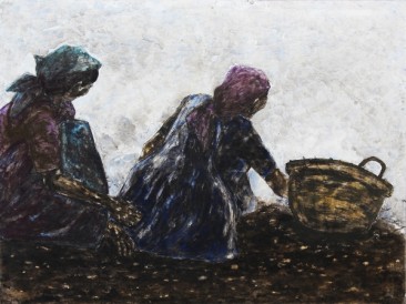 Dve žene u polju (kombinovana tehnika, 200x150cm) 2014. dvostrana slika-naličje