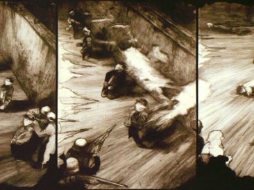 Streljanje (Triptih, 55x74x55x104cm) 1980.god.