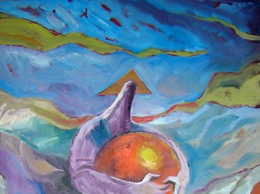 Bog oblikuje zemlju na priliku kugle (ulje na platnu, 100x140cm) 2009.god.