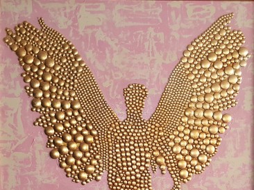 Golden Angel (Metal, rivets, gold plate, oil on canvas, 120x100cm)