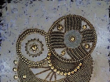 Tourbilion – Byzantine (metal, crystals, rivets, oil on canvas, 70x90cm)
