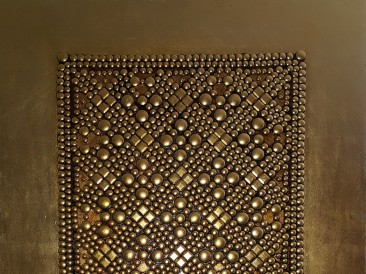 The Shield  (metal, rivets, gold plate, oil on masonite, 80x100cm)