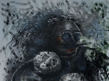 Dama sa brkovima u vrtu bluda (komb.tehnika – tuš na papiru, 76x56cm) 2016.god.