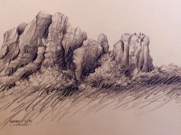 Iz ciklusa ”Zapisi sa Meteora” no.24 (olovka, 25,5×36,5cm) 2013.god.