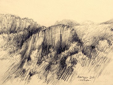 Iz ciklusa ”Zapisi sa Meteora” no.63 (olovka, 17,5×25,5cm) 2013.god.
