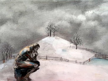 Hladne misli (olovka na krilitu, 30x20cm)