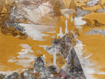 Zlatna kiša (akrilik, tuš i pero na platnu, 120x100cm, 2016.god.)