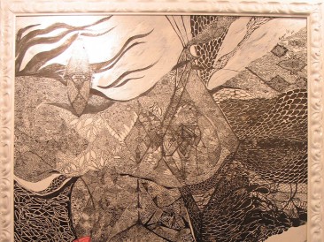 Crvena reka-Crno more (akrilik, olovka, tuš i pero na platnu, 120x100cm, 2015.god.)
