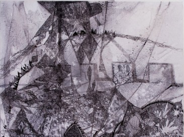 Presek ili Zaron, (akrilik, ugljen, tuš i pero na platnu, 120x100cm,  2011.god.)